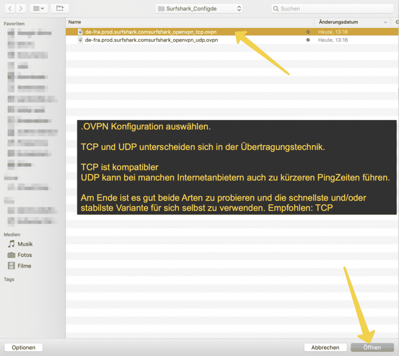 .ovpn Datei wählen